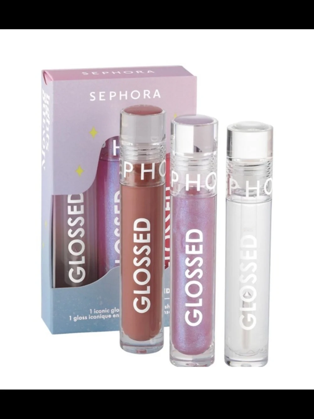 Sephora Glossed Lip Gloss Trio - Brown, Iridescent Pink & Clear NWT